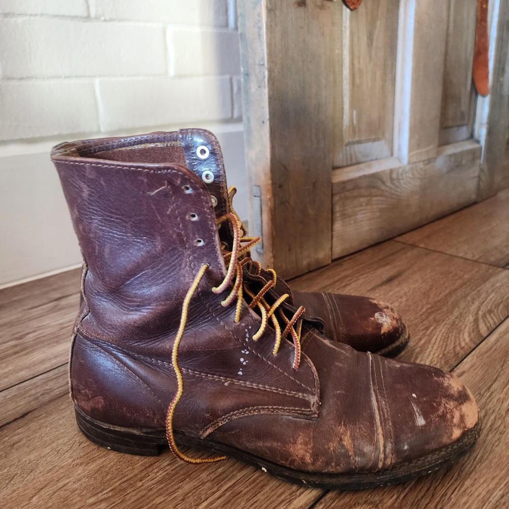 Vintage 1960'S Lace Up Eyelet Cap Toe Leather Boots Made In USA